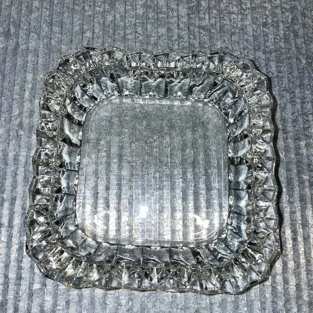 Vintage Depression Square Sawtooth Edges Trinket Ashtray Dish Glass